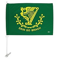 Erin go Bragh Car Flag Irish Bandera Para Carros De Auto Decorations Small Ireland Banner For Window Clip Pole Accessories St Patrick Shamrock Leprechaun Lucky Holiday Clover Outdoor Gift Made In USA