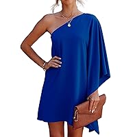 Womens One Shoulder Casual Solid Color Club Party Mini Short Dress