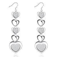 Heart-shaped Long Chain Earring Sterling Silver plated Shiny Sanding Multi Heart Hoop Gift For Wormen