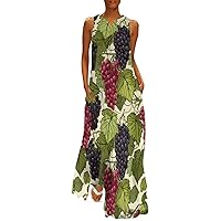 Delicious Grapes Women's Summer Sleeveless Long Dress V-Neck Ankle Maxi Dresses with Pockets