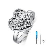 SOULMEET Butterfly Locket Urn Ring That Holds Loved Ones Ashes Sterling Silver Personalized Locket Band Keepsake Memorial Jewelry Cremation Rings for women