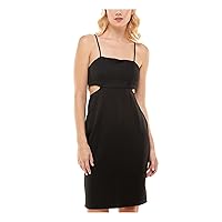 Womens Textured Cut Out Zippered Slitted Sleeveless Square Neck Knee Length Party Sheath Dress