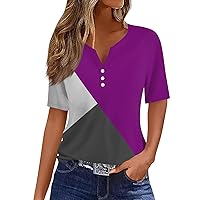 Button Down Shirts for Women T Shirt Tee Print Short Sleeve Daily Weekend Fashion Basic V- Neck Top