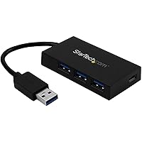 StarTech.com 4 Port USB 3.0 Hub - USB Type-A Hub with 1x USB-C & 3x USB-A (SuperSpeed 5Gbps) - USB Bus or Self-Powered - Portable USB 3.1/3.2 Gen 1 BC 1.2 Charging Hub w/ Power Adapter (HB30A3A1CSFS)
