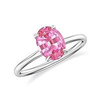 Natural Pink Sapphire Oval Solitaire Ring for Women Girls in Sterling Silver / 14K Solid Gold/Platinum