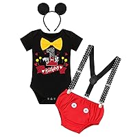 IMEKIS Baby Boys Cake Smash Outfit First 1st Birthday ONE Bloomers + Suspenders + Bowtie + Headband Photo Props Costume