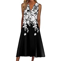 Women Dresses Summer 2024, Dress for Casual Printed V Neck Short Sleeve Beach Swing, S, 3XL