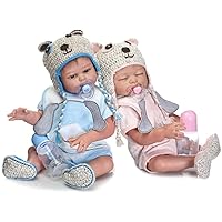 iCradle 2PCS Reborn Baby Dolls Twins Silicone Full Body Boy and Girl Realistic Look Weighted Washable Bath Babies Sleeping and Awake Dolls for Adults Collectibles
