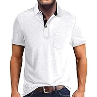 Fashion Polo Shirts for Men Casual Short Sleeve Cotton Button Up Collared Business Golf Shirts Solid Color Basic Tees