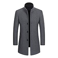 Men Stylish Wool Blend Trench Coat Slim Fit Business Down Long Overcoat Mid Length Single Breasted Jacket Topcoat