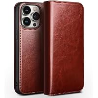 ONNAT-Genuine Leather Flip Case for iPhone 15Pro Max/15 Pro/15 Plus/15, with Card Slot Holder Kickstand Folio Protective Case (Brown,15Pro)