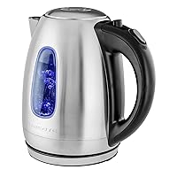 OVENTE Electric Kettle Stainless Steel Instant Hot Water Boiler BPA Free 1.7 Liter 1100 Watts Fast Boiling with Cordless Body and Automatic Shut Off Safe and Perfect for Tea Coffee Milk, Silver KS96S