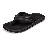 OLUKAI Ulele Men's Beach Sandals, Quick-Dry Flip-Flop Slides, Water Resistant Suede Lining & Wet Grip Soles, Soft Comfort Fit & Arch Support, Black/Black, 10