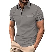 Mens Golf Polo Shirts Summer Short Sleeve Casual Button Up Collared Business Work Shirt with Pocket Cruise Attire