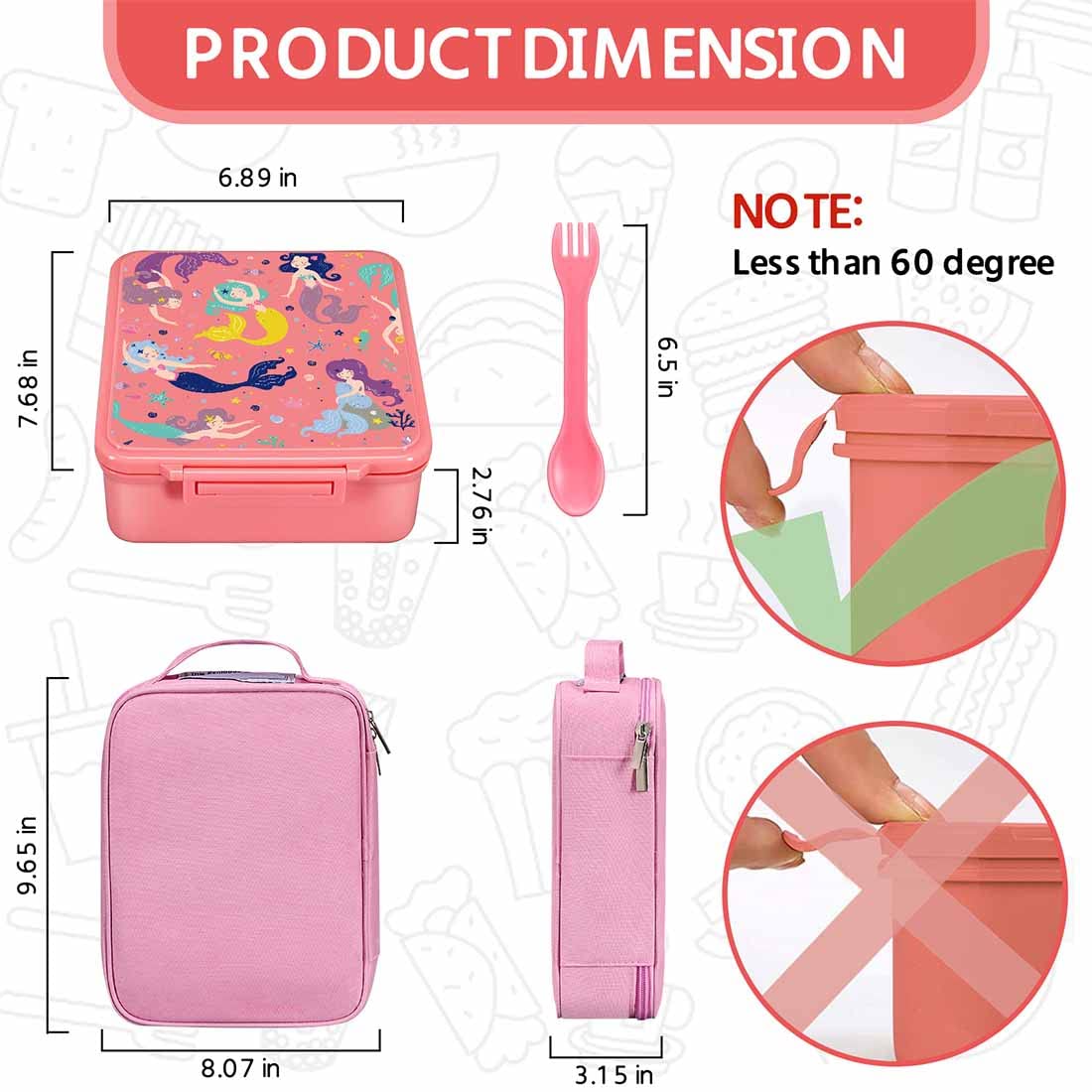 MAISON HUIS Bento Lunch Box for Kids With 8oz Soup Thermos, Leakproof Lunch Compartment Containers with 4 Compartment, Thermos Food Jar and Lunch Bag, BPA Free,Travel, School(Mermaid)