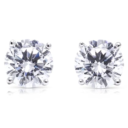 Diamond Earrings For Women, Diamond Stud Earrings For Men, 14k White Gold 1ct - 2ct Princess, Heart, Round Cut Screw Back Earrings VVS1 D-E Color[Simulated Diamond] - Fox Jewelry Co
