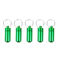5 Pcs Portable Aluminum Pill Box Sealed Case Keychain, Pocket Medicine Bottle for Outdoor Activities Camping Traveling,Green
