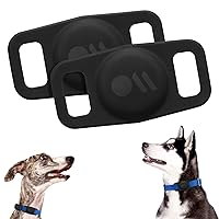2 Pack Airtag Dog Collar Holder - Water Resistant Airtag Holder Dog Tag - Lightweight Protective Airtag Case for Dog Collar - Pet Collar Airtag Loop - Compatible w/Cat/Dog Collars - Black