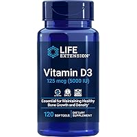 Life Extension Vitamin D3 5000 IU, 120 Softgels, 125mcg