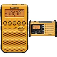 Sangean DT-800YL AM/FM/NOAA Weather Alert Pocket Radio (Yellow) and Sangean MMR-88 AM/FM/Weather+Alert Emergency Radio. Solar/Hand Crank/USB/Flashlight, Siren, Smartphone Charger Yellow Bundle