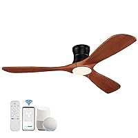 Smart 52” Wood Flush Mount Ceiling Fans with Lights Remote,Quiet DC Motor,Outdoor Indoor Low Profile Ceiling Fan,Voice Contorl with WIFI Alexa App Control,Modern fan for Bedroom Patio