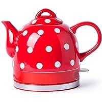 Kettles,Ceramic Kettle Cordless Water Teapot, Teapot-Retro Jug, 1000W Water Fast for Tea, Coffee, Soup, Oatmeal-Removable Base, Automatic Power Off,Boil Dry Protection-And/Red/a