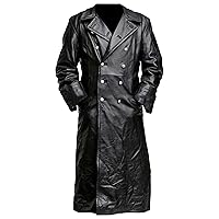 Mens Long PU Leather Jacket Vintage Motorcycle Trench Coat Stylish Slim Fit Windbreaker Coats Windproof Overcoat