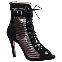 Women's Peep Toe Dance Shoes for Ballroom High Heels Mesh Boots Stilettos Sandals Model F46