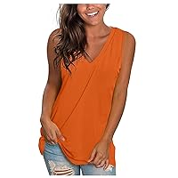 Tank Tops for Women 2024 Summer Sleeveless Loose Blouse Tees Plus Size Solid V Neck Shirts Casual Vacation Tanks Y2K Clothes