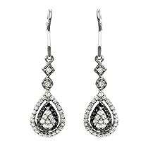 Dazzlingrock Collection 0.60 Carat (ctw) Round Black & White Diamond Ladies Dangling Drop Earrings, Sterling Silver