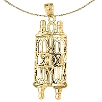 Jewels Obsession Silver Scroll Necklace | 14K Yellow Gold-plated 925 Silver Jewish Torah Scroll with Star Pendant with 18