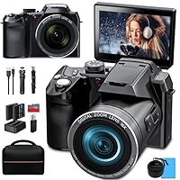 64MP Digital Camera for Photography and Video, 4K Vlogging Camera for YouTube with 3’’ Flip Screen,16X Digital Zoom, WiFi& Autofocus,Cameras Strap&Tripod,2 Batteries, 32GB TF Card(S200)