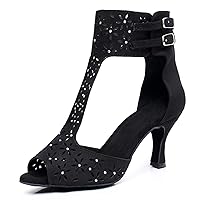 Womens Girls Best Dancing Shoes T-strap Ballroom Dance Heels Cutout Party Prom Ankle Sandals with Buckle X3233