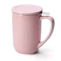 Sweese 16 OZ Porcelain Tea Mug with Infuser and Lid, Loose Leaf Tea Cup, Gifts for Tea Lover, Pink