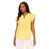 Adrianna Papell Women's Solid Short Ruffle Sleeve Popover Blouse