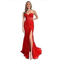 Women's Lace Mermaid Corset Prom Dresses 2024 Off Shoulder Formal Evening Gowns with Slit PU114