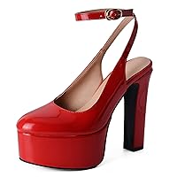 Slingback Heels Women Round Toe Ankle Strap Pumps Patent