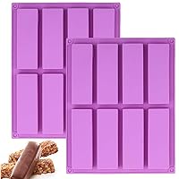 2 Pcs Large Rectangle Silicone Mold, Cereal Bar Molds, 8 Cavities Energy Bar Maker Baking Pan for Muffin Brownie Cornbread Cheesecake Pudding Cake and Soap, 10.5x 8.35x 0.8 Inch