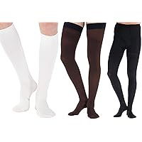 (3 Pairs) Made in USA - Circulating Dress Compression Socks 20-30 mmHg for Women & Men - Knee Hi Firm Support Stockings for Nursing Travel Flight Work - White & Brown & Black