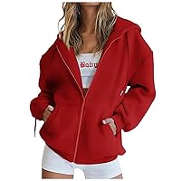 Women's Hoodies Fall Teen Girl Jacket Oversized Sweatshirts Casual Zip Up Drawstring Clothes Y2K Hoodie with Pockets