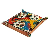 Colorful Soccer Print Thick PU Leather Valet Catchall Organizer, Folding Rolling Jewelry Box and Key Tray
