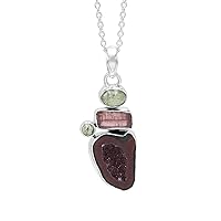 Watermelon Tourmaline Pendant Tabasco Geode Necklace in 925 Sterling Silver, Multi Gemstone Pendant Necklace For Women Girls B