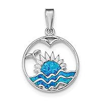 21.9mm 925 Sterling Silver Rhodium Plated Blue Inlay Simulated Opal Sunrise Pendant Necklace Jewelry for Women