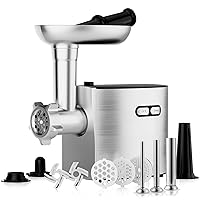Meat Grinder, Electric Meat Grinder and Sausage Maker Includes 3 Size Stainless Steel Sausage Stuffs, 2 Cutting Blades, 3 Grinder Plates, Plastic Sausage Tubes & Kubbe Kit for Home Use