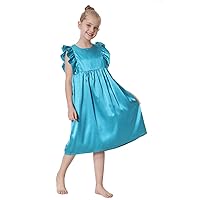 Girl's Nightgowns Silk Satin Pajamas Sleepwear Nightdress Cute Short Sleeves for Littlr Girls Summer Toddler 3-12Y