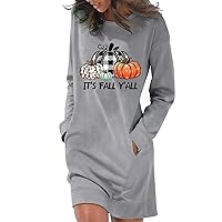 It's Fall Y'all Fall Long Tunic Dress for Women Thanksgiving Pumpkin Casual Crew Neck Loose Shift Dress with Pockets