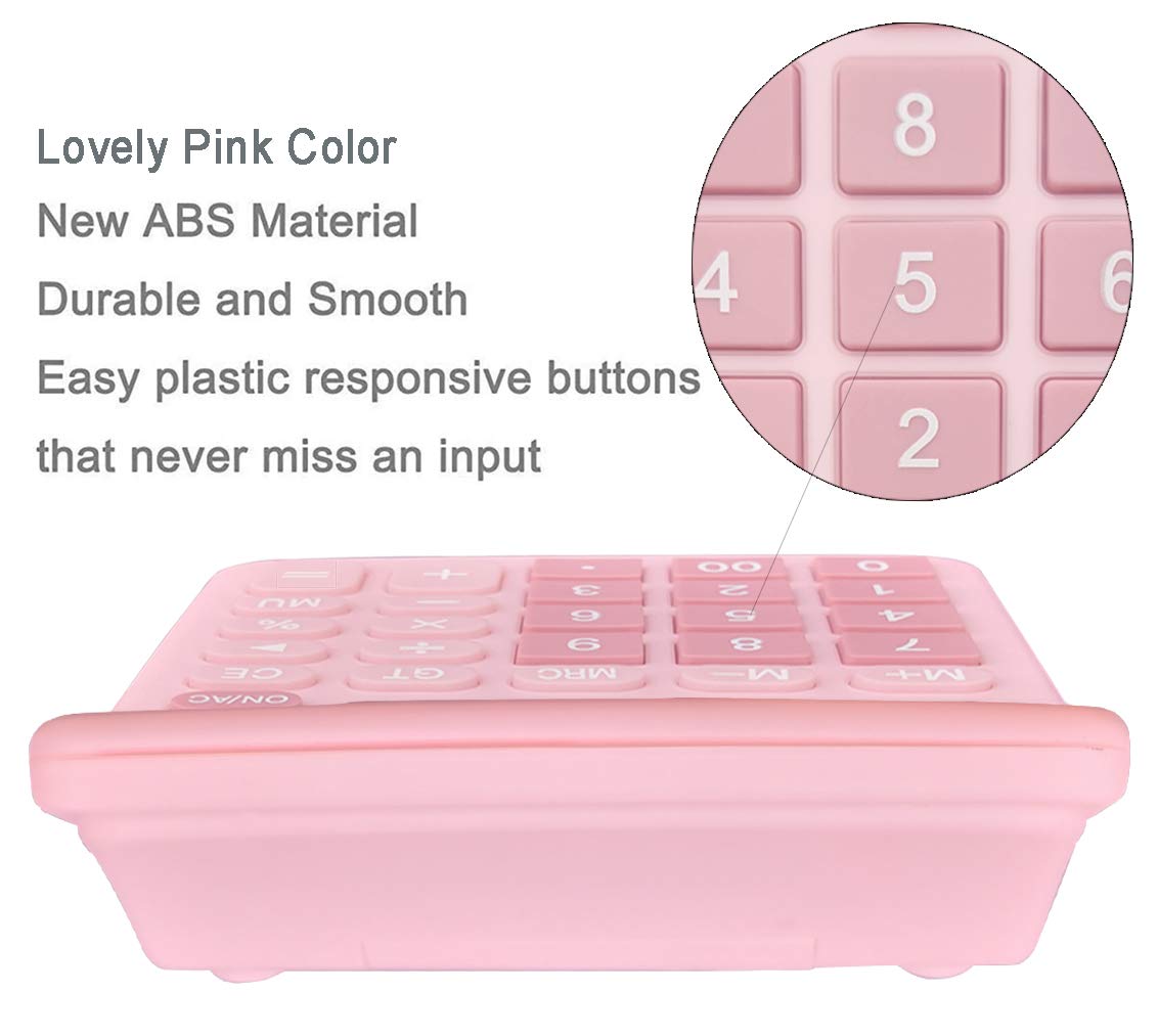Calculators, BESTWYA 12-Digit Dual Power Handheld Desktop Calculator with Large LCD Display Big Sensitive Button (Pink, Pack of 1)