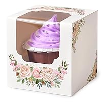 Cupcake Boxes for Mothers Day with Window and Inserts, Pre-assembled 15 Count White Cupcake Containers Individual for Mother's Day 3.5