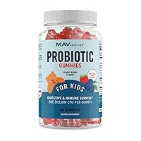 Kids Probiotic Gummies | 2 Billion Probiotics + 50mg Prebiotic Fiber for Immune & Digestion Support | Only 1g of Sugar Per Gummy | For Children Ages 2+ | Gluten-Free, Non-GMO | Mixed Berry Flavor
