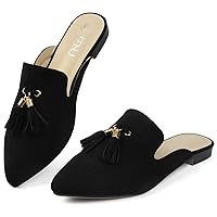 MUSSHOE Mules for Women Comfortable Pointed Toe Backless Slip-on Slides Loafer Flats with Tassels